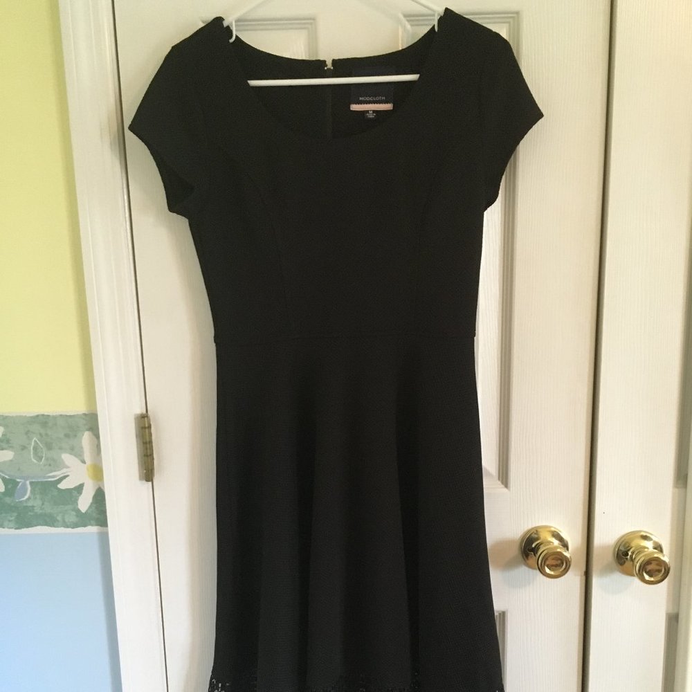 Modcloth Black Textured A-Line Dress with Lace